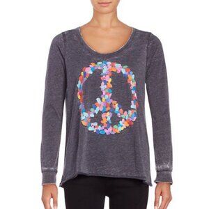Chaser Jersey Grey Long Sleeve Peace Sign Top Womens Size‎ Small Hippie Bohemian